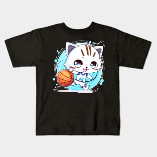 Basketball Kawaii Chibi Christmas Cat T-Shirt Kids T-Shirt